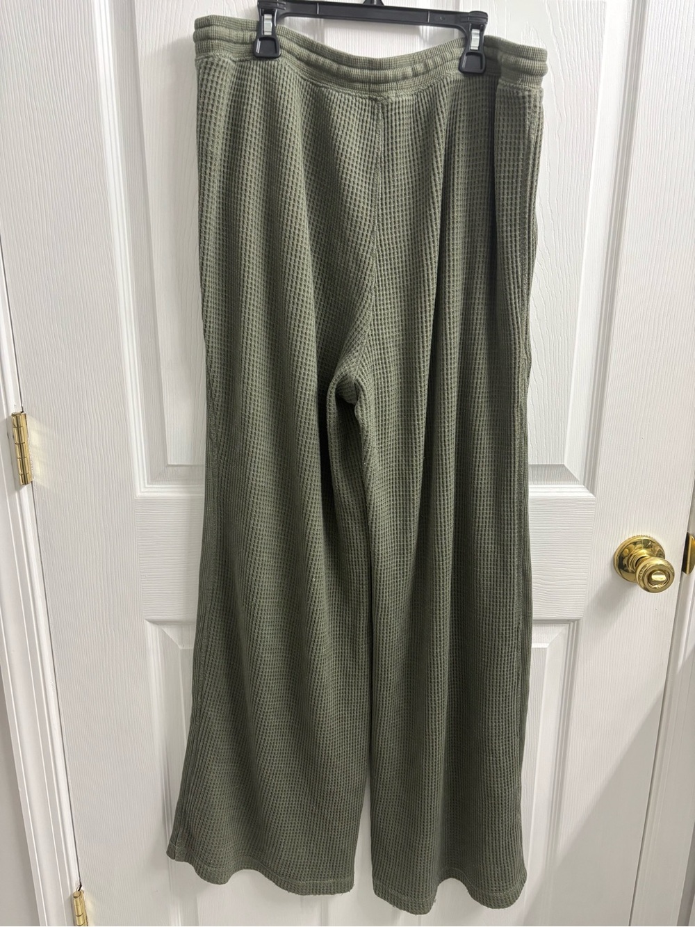 Aerie Waffle Knit Wide Leg Sweatpants Large Olive Green Loungewear Comfort Cozy - Picture 6 of 7